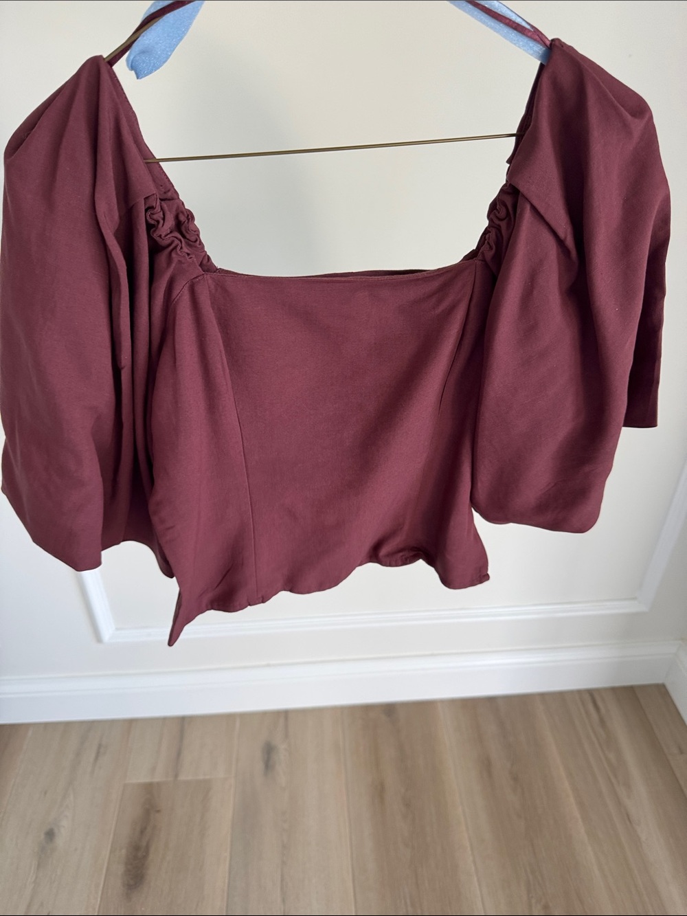 Nordstrom Burgundy Square Neck Puff Sleeve Blouse worn once and dry cleaned